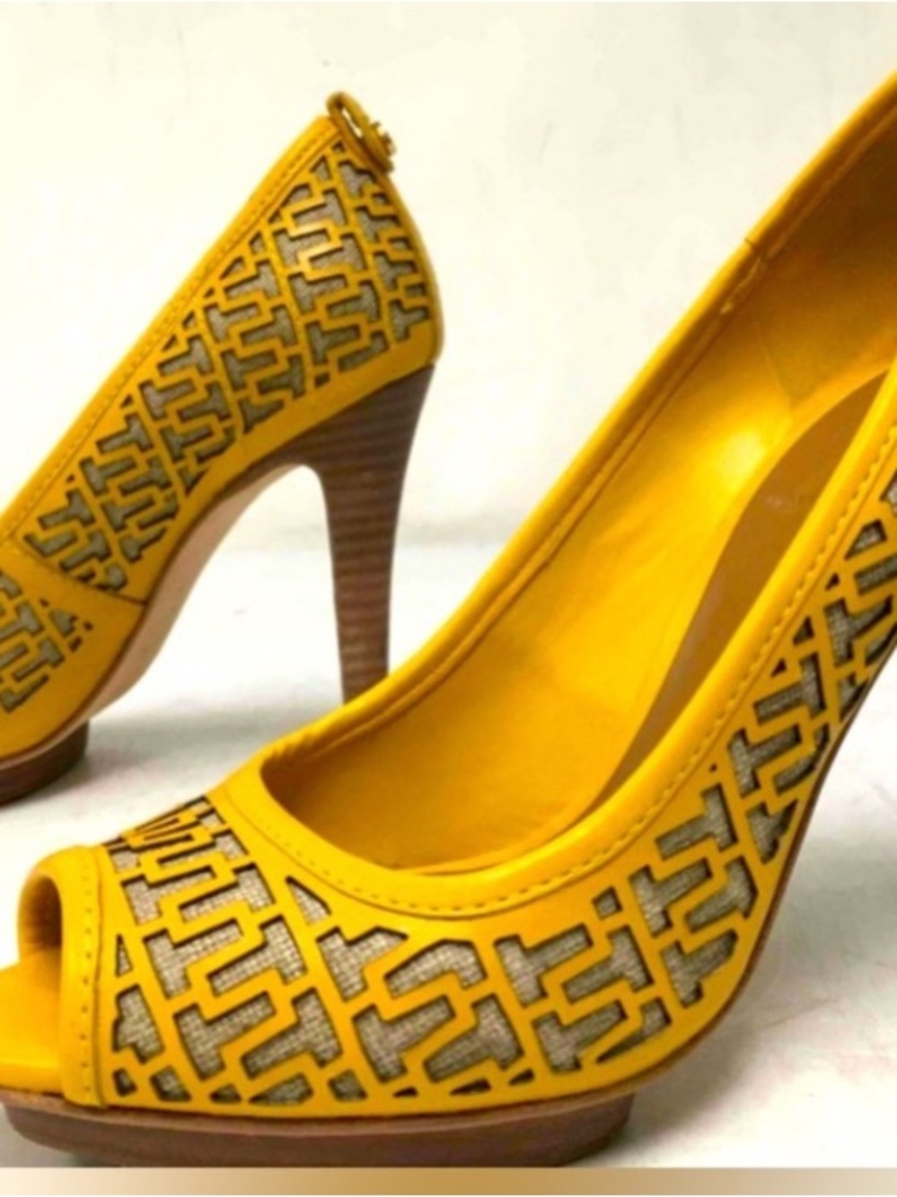 Tory Burch Yellow Cutout Peep-Toe Heels